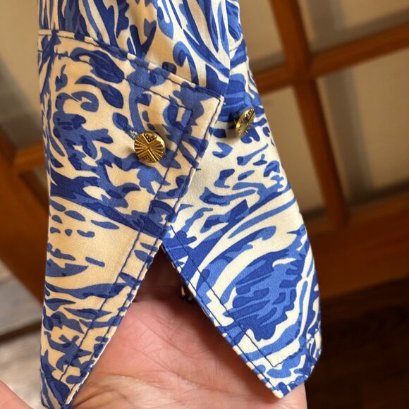 Zara Womens Satin Effect Blue/White Paisley Printed collared Blouse SZ: XL - Picture 5 of 12